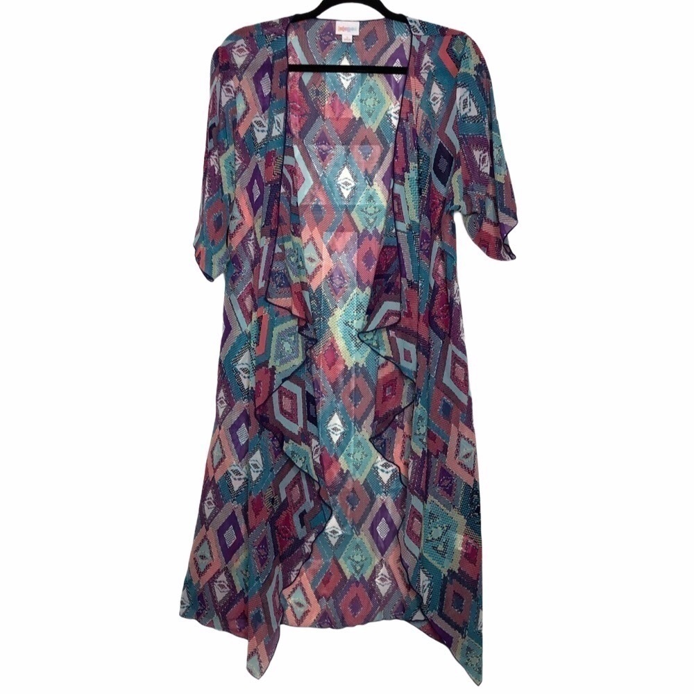 New - LULAROE Shirley Geometric Print Open Front Sheer Kimono - Size Small (0-8)